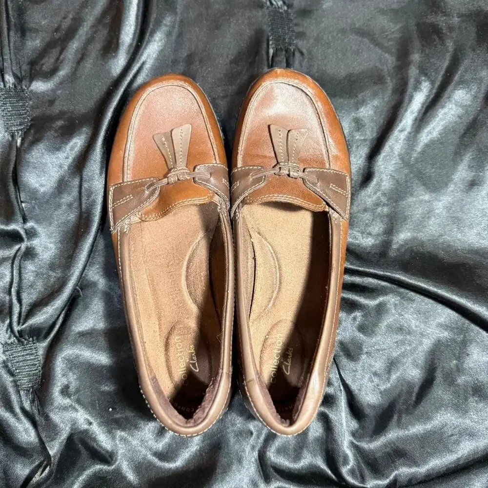Brown leather clarks loafers